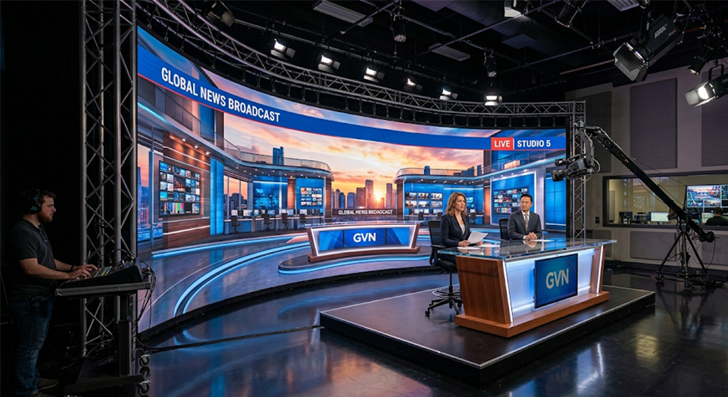 Broadcast studio LED virtual production wall